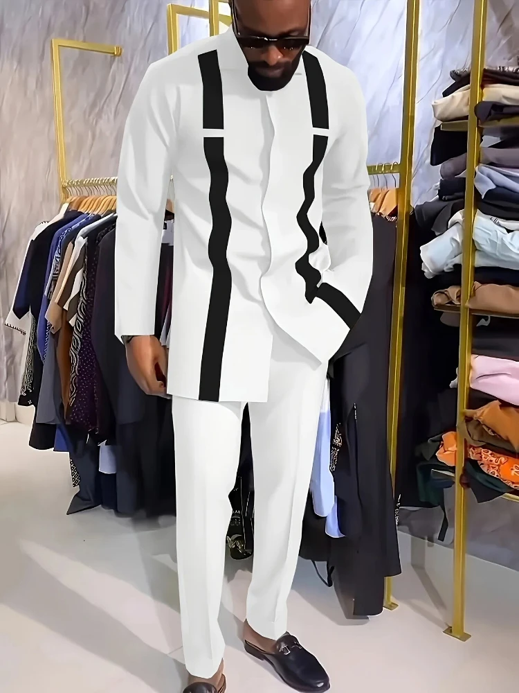 Lässiges, langärmliges Zweiteiler-Set für Herren: mittellanges Oberteil und Hose