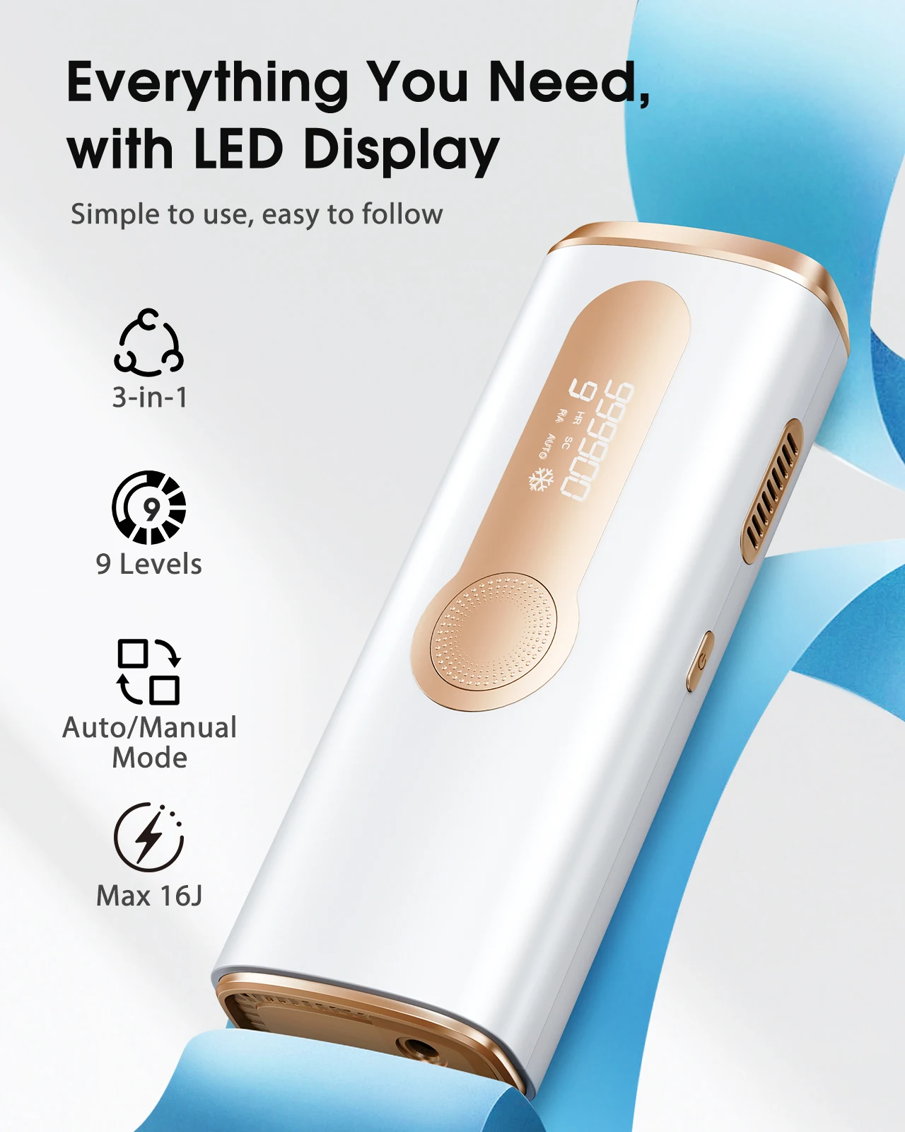 2026 IPL Pulsed Light Hair Removal Device with Cooling Function, 999,900 Flashes, 3-in-1 Laser Hair Removal Device [HR/SC/RA] for Women & Men, 9 Energy Levels for Underarms/Bikini Line/Body