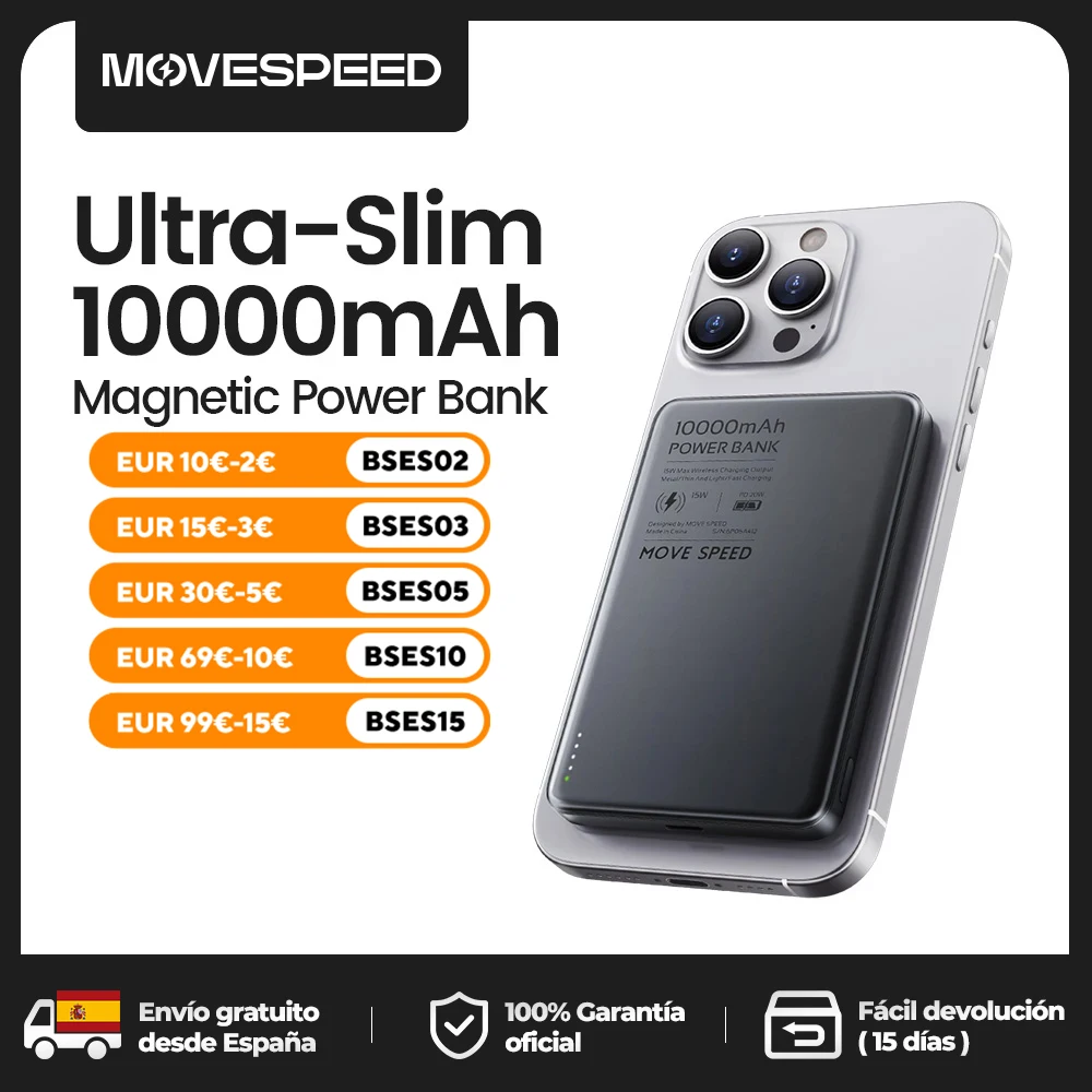 MOVESPEED S10 10000mAh Banca di potere magnetica Carica rapida Batteria esterna portatile Mini Powerbank wireless per iPhone 16 Samsung