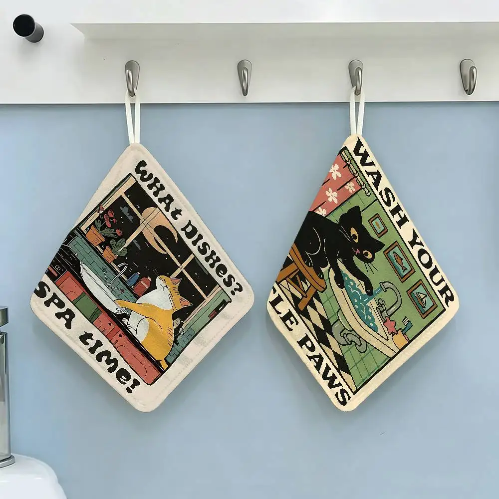 Painting Cat Chef  Hanging Kitchen Towel, Polyester Cotton Material, Wear Resistant Hand Wiping Towel for Home