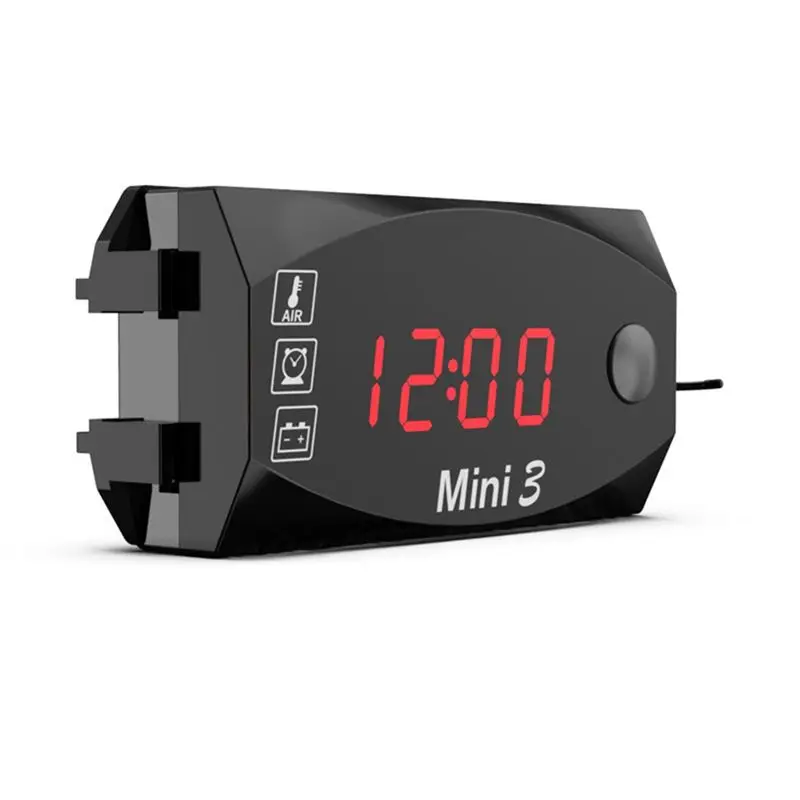 AEE5-LCD Display Voltmeter Waterproof IP67 Digital Time Clock For Motorcycle Scooter Car Boat 3-In-1 Thermometer