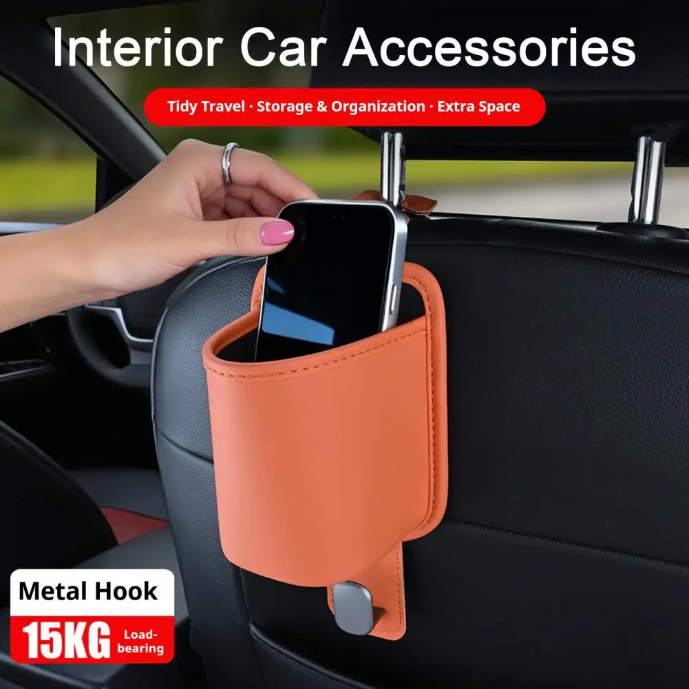 Car Seat Clutter Organizer Leather Car Door Cup Holder with Headrest Hooks Multifunctional Vehicle Drink Hanger Car for Drinks