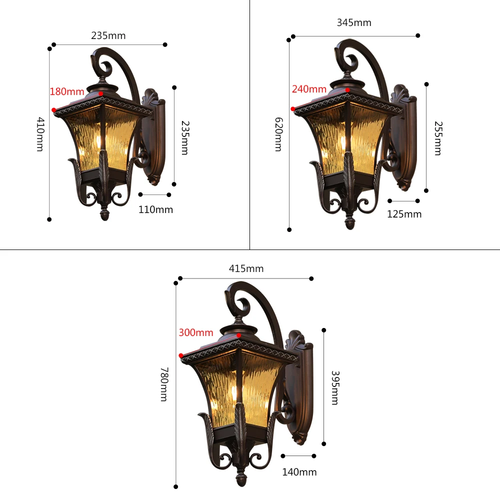 Outdoor Wall Lamp Fixtures Retro Porch Light Vintage Led Night Chandelier for House Gate Patio Garden Exterior Sconce Brown+Gold