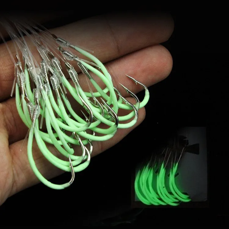 Night Fishing Hook Glow in Dark String Hooks 12-30# Luminous Crank Nake Single Fishhook Fresh&Saltwater