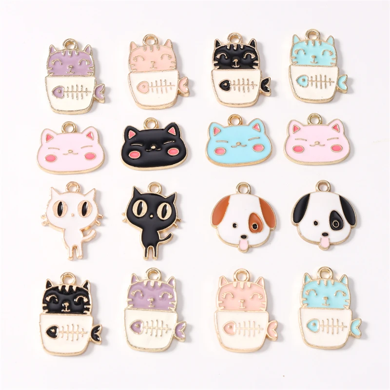 Duarte 10 Stück/Set Cartoon-Tier-Anhänger, Emaille-Hunde- und Katzen-Charms für Schmuckherstellung, Halsketten, Ohrringe, DIY-Bastelbedarf – Detail 1