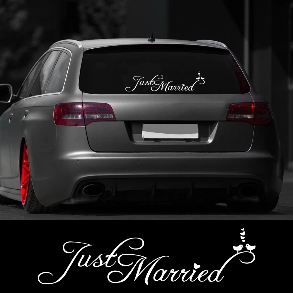Just Married Wedding Slogan Banner Car Window Body Side Sticker Car Trunk Vinyl Decal Self-Adhesive Auto Decoration Accessories