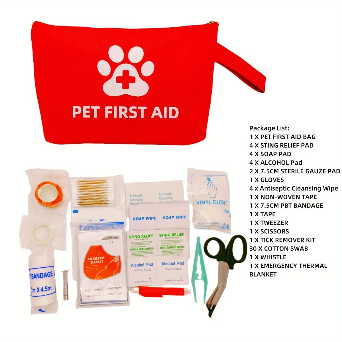 Pet Emergency Kit Dog Cat Travel First Aid Pouch Waterproof High Visibility Reflective Camping Essentials