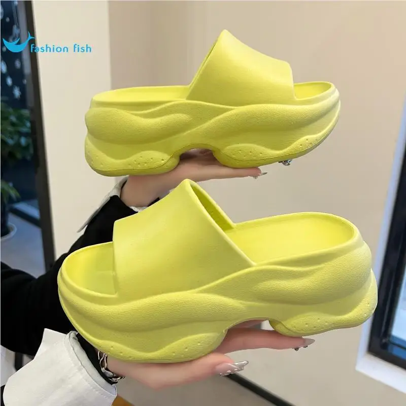 Thick Heel Slippers Women's Summer Fashion Outdoor Wear Soft Bottom High Heels Business Sle Striped Pattern Gift Box Packaged