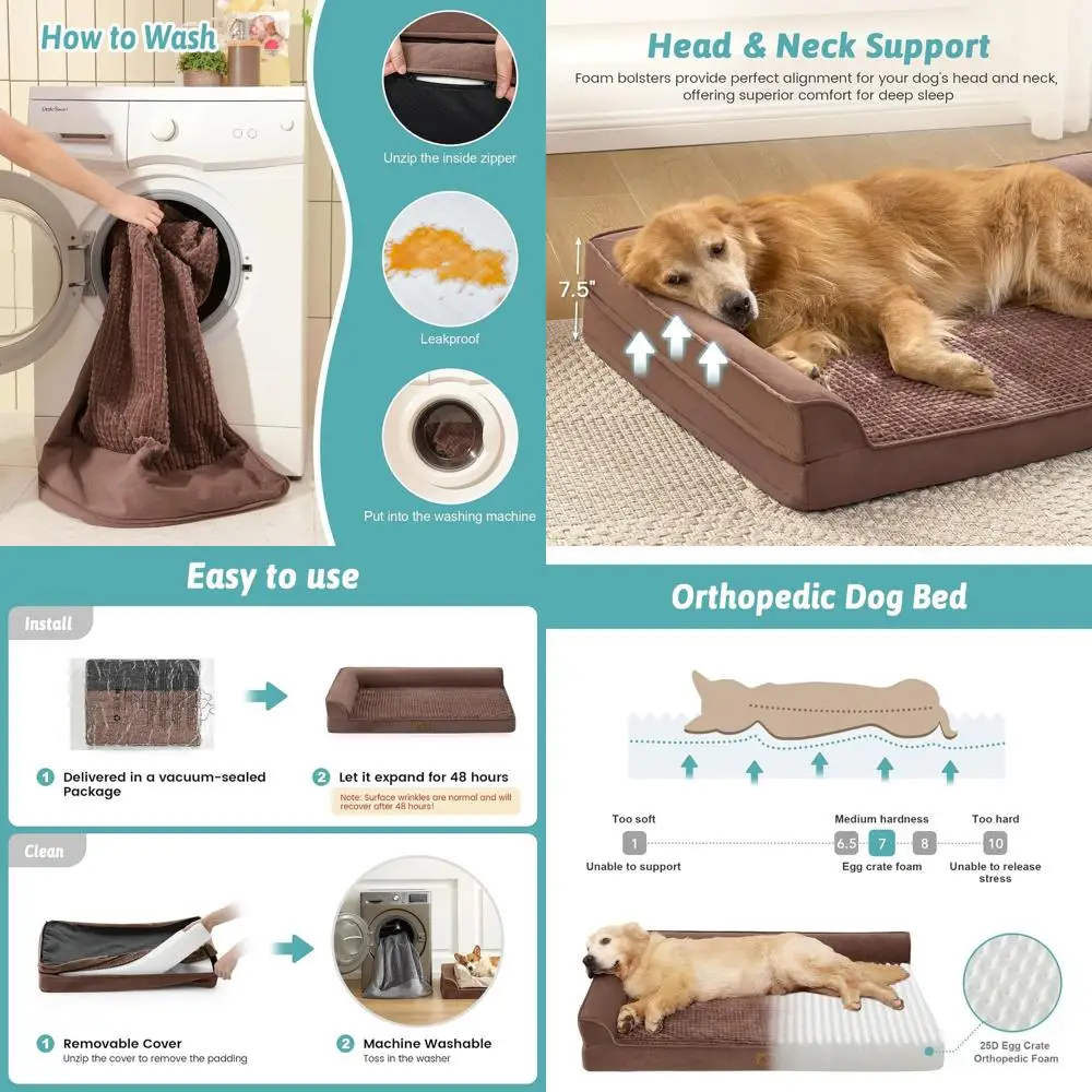 

Ортопедическая кровать для собак большого размера, очень большой диван для домашних животных, пенопластовый диван с водонепроницаемой подкладкой, противоскользящий, моющийся