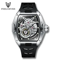 FeelNever Tonneau Automatic Mechanical Watch For Men Luxury 5Bar Sapphire Business Fluororubber Strap 3C Wristwatch reloj hombre