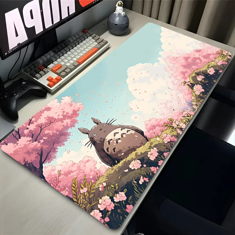 Mouse Pad Office Laptop Pink Sakura Mousepad XL Japan Anime Kawaii T-totoros Extended Desk Mat Gaming Accessories Keyboard Pad