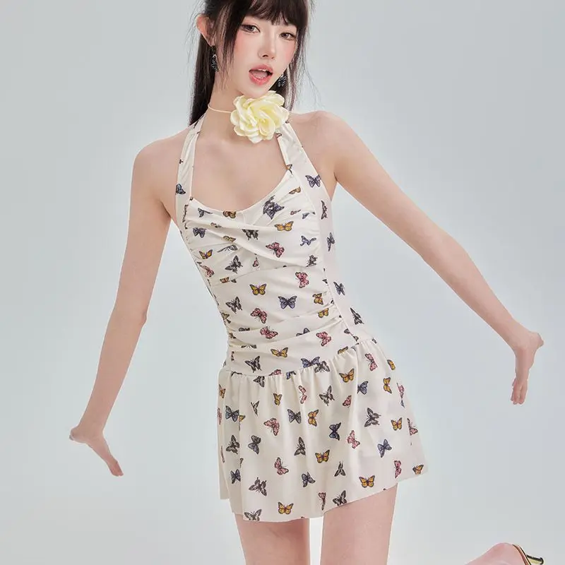 New Women's One-piece Flat Corner Conservative Korean Version of Hot Spring Small Fresh Skirt Swimsuit