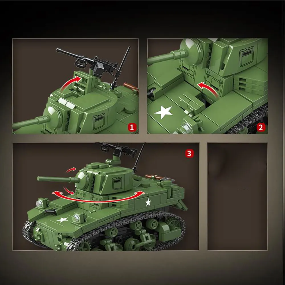 Ww2 Military Tanks Series Stuart Light Tank Tiger Leopard TANK Soldier Building Blocks Bricks Army Children Toys for Boy Gifts