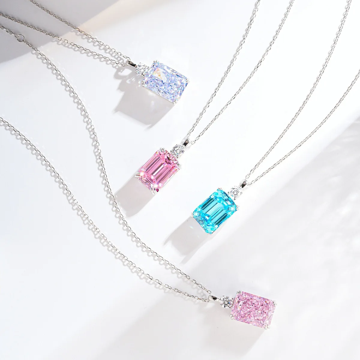 

S925 sterling silver aquamarine square zirconium necklace 10mm * 14mm large carat ice flower cut pendant necklace