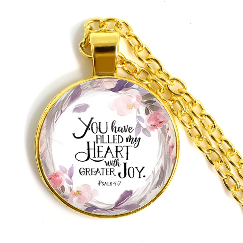 You Have Filled My Heart With Greater Joy Bible Verse Quote Necklace Glass Jewelry Custom Jewelry Pendant Gifts for Christians