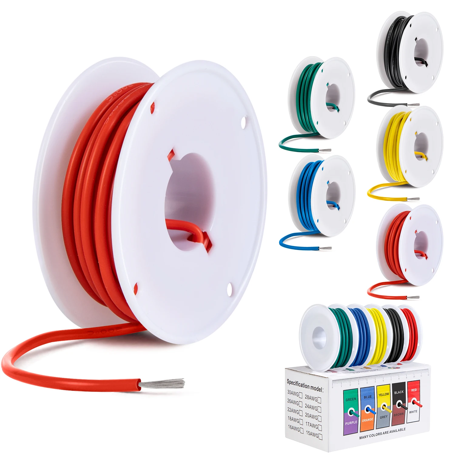 16/18/20/22/24/26/28/30 awg Wire, 5 Colors In a Box, Flexible Silicone Electric Wire Stranded Tinned Copper Wire 18 gauge Cable