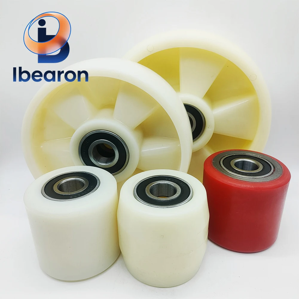 1PCS Nylon Forklift Wheels with Bearings - Flat/Drum 80x70mm 80x60mm, Durable Wear-Resistant Industrial Replacement