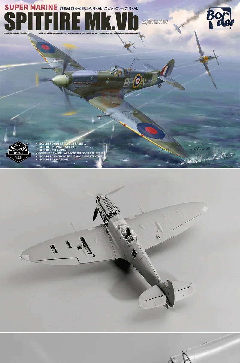 مجموعة نماذج طائرة تجميع الحدود BF-004 1/35 مقياس Spitfire Fighter مع هيكل داخلي مفصل