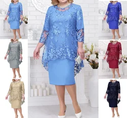Mother of the Bride Dresses For Weddings Midi Knee-Length Floral Lace Appliques Layered Ruched Cocktail Mother Dress For Wedding