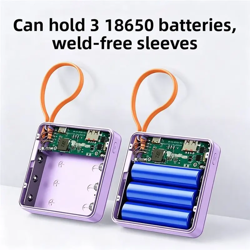 【Y19A】22.5W DIY Power Bank Shell , 3X18650 Battery Box With Cable Mini Solderless Power Supply Housing Black