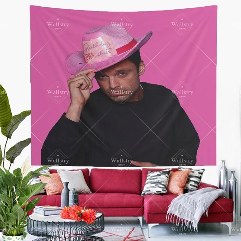 Yes Haw Sebastian Stan With Pink Birthday Funny Meme Tapestry Decorative Wall Hanging Tapestry room decor Carpet Wall Beach Mat