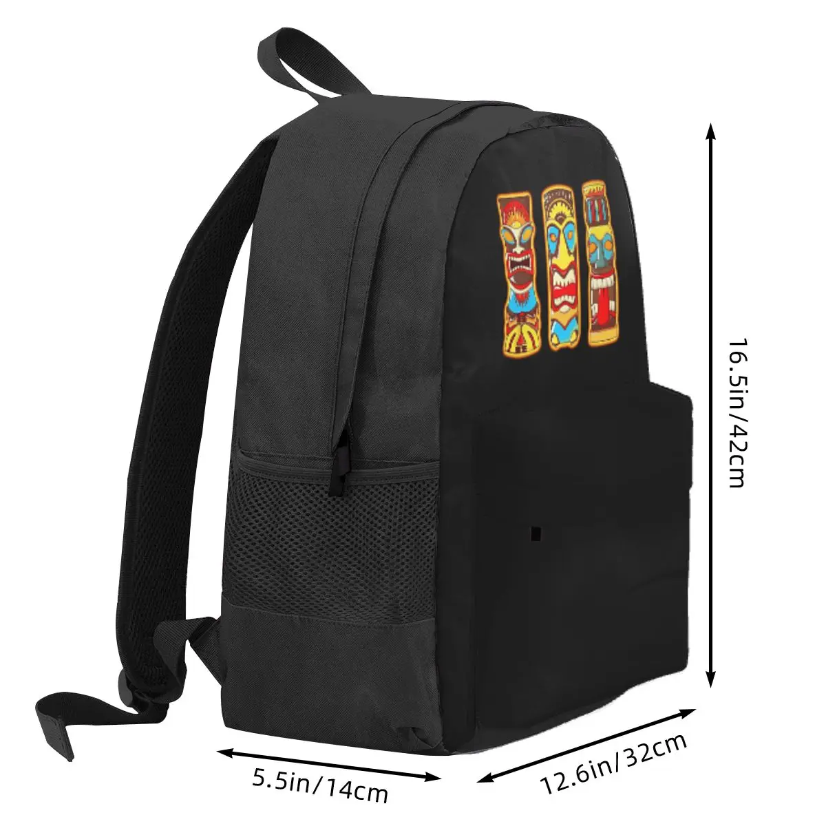 Tiki Gods Totems Idols Retro Tropical Polynesian Student Backpack School Bag Hiking Travel Daypack Bookbag Shoulder Bags