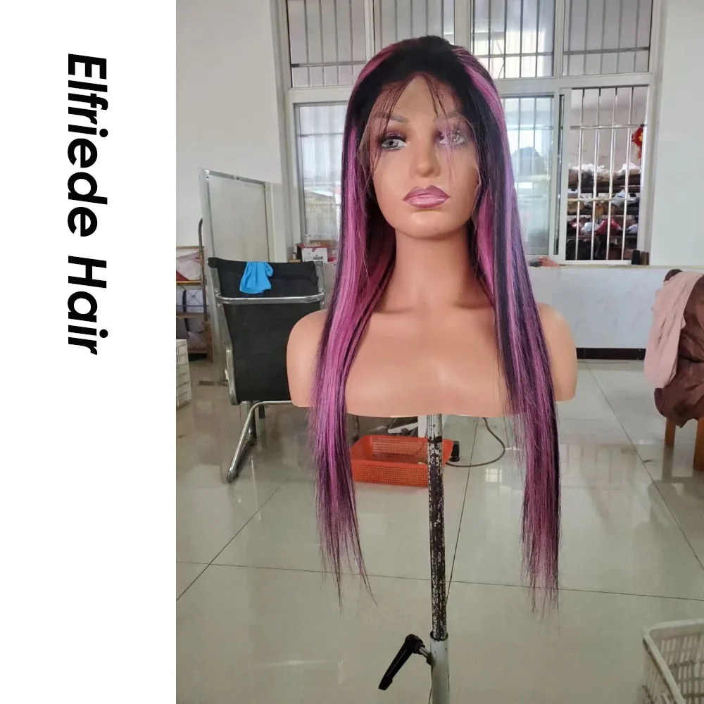 Elfriede #Pink Highlight Straight Lace Front Wigs for Women Lace Wig 4x4 13X4 13X6 HD Lace Frontal Wig 100% Remy Human Hair Wigs