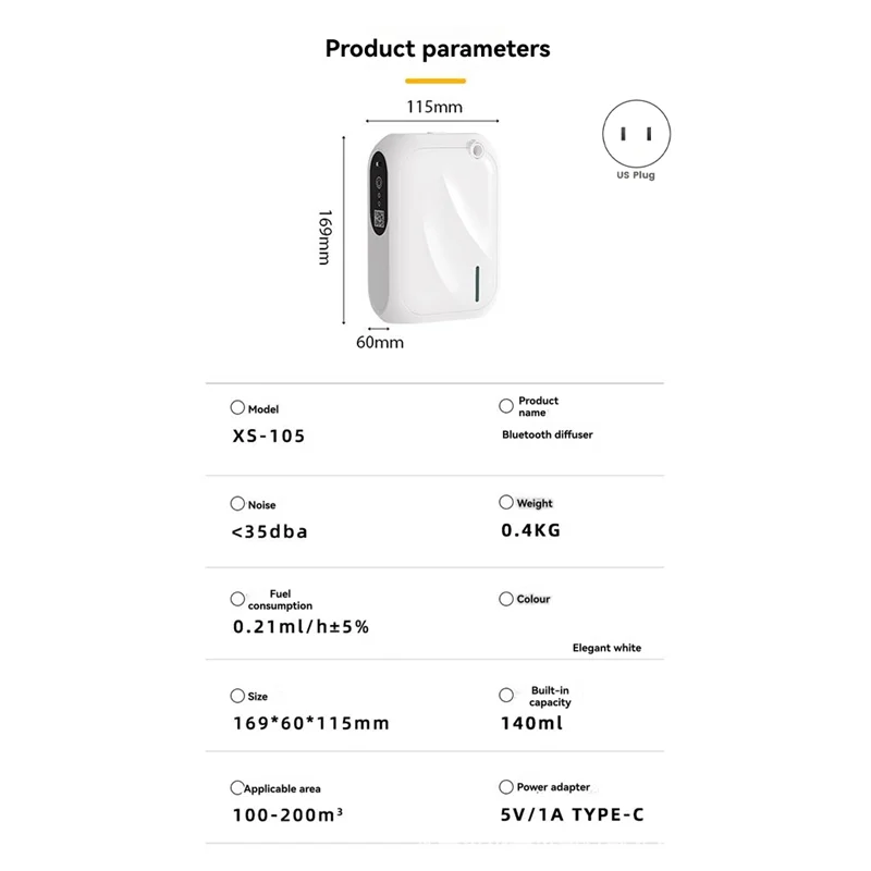 

N02R-диффузор эфирного масла, ароматический диффузор, покрытие 200M3, домашний ароматизатор, настенный монтаж, BT APP Control, вилка стандарта США