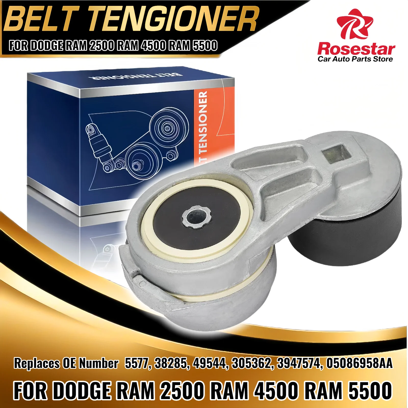 

New Belt Tensioner with Pulley for Dodge Ram 2500 2007-2010 Ram 4500 Ram 5500 38285 5086958AA
