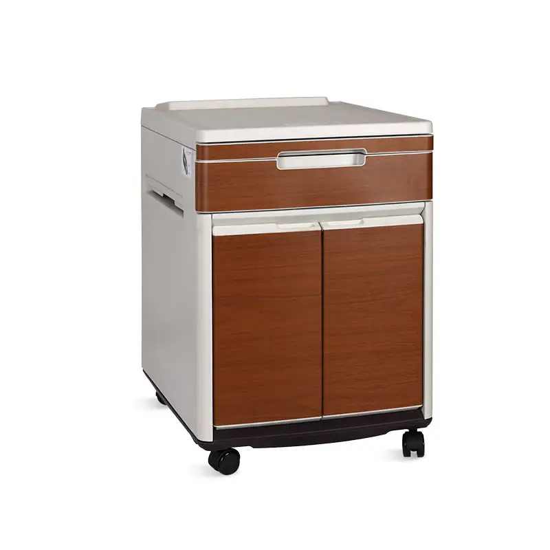 Movable Medical Room Furniture ABS Plastic Steel Hospital Storage Bedside Table with Casters