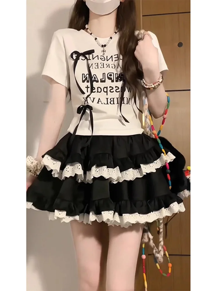 Bla الدانتيل لصق الباليه Sle ort f طول تنورة منتفخة للنساء الربيع الصيف كعكة تنورة عالية الخصر ألف خط صورة ظلية