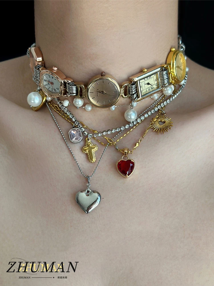 

ZHUHE Laminated clock Necklace Cyberpunk Style For Female Male Jewelry Accessories Party Gifts