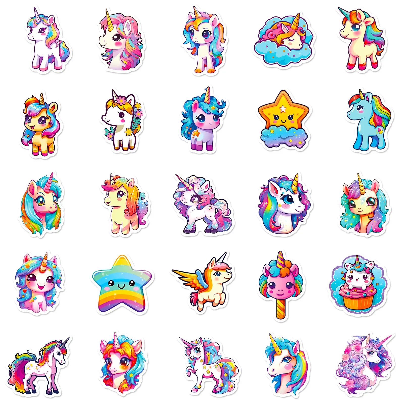 10/50pcs Cartoon Cute Rainbow Unicorn Stickers Aesthetic Scrapbooking Laptop Travel Luggage Laptop Wall Car Decoration Sticker