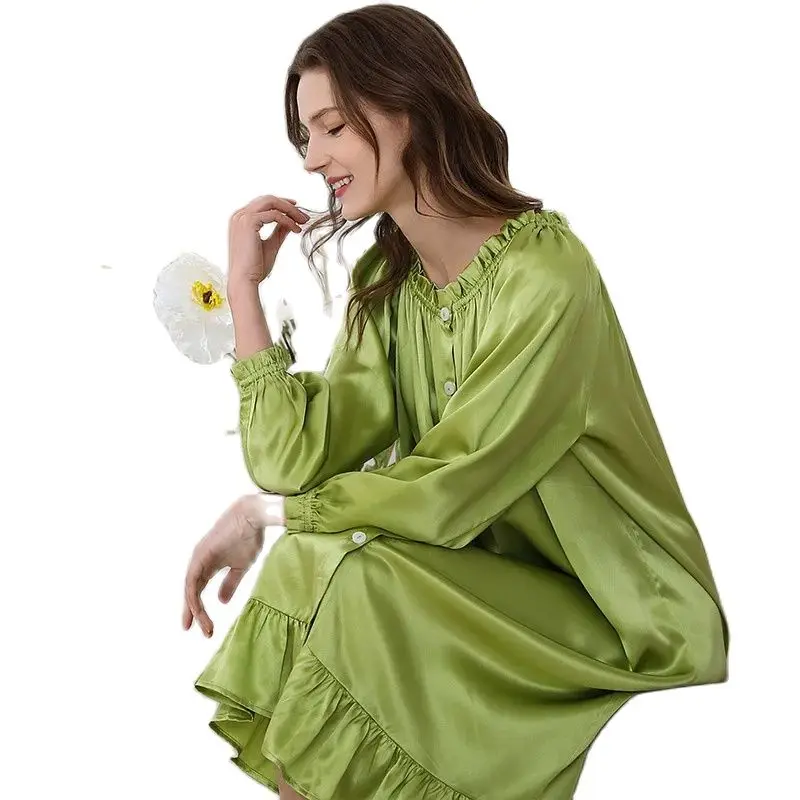 

BirdTree, 19MM 100%Real Silk Pajamas Dress, Women Solid Ruched, Sexy Retro Loose Sleepwear, 2024 Summer New Nightgown P43996QM