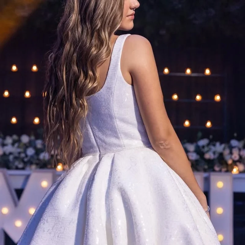 Shiny white Wedding Dresses beading decal off-shoulder Bridal Gowns multi-layer Made Customized