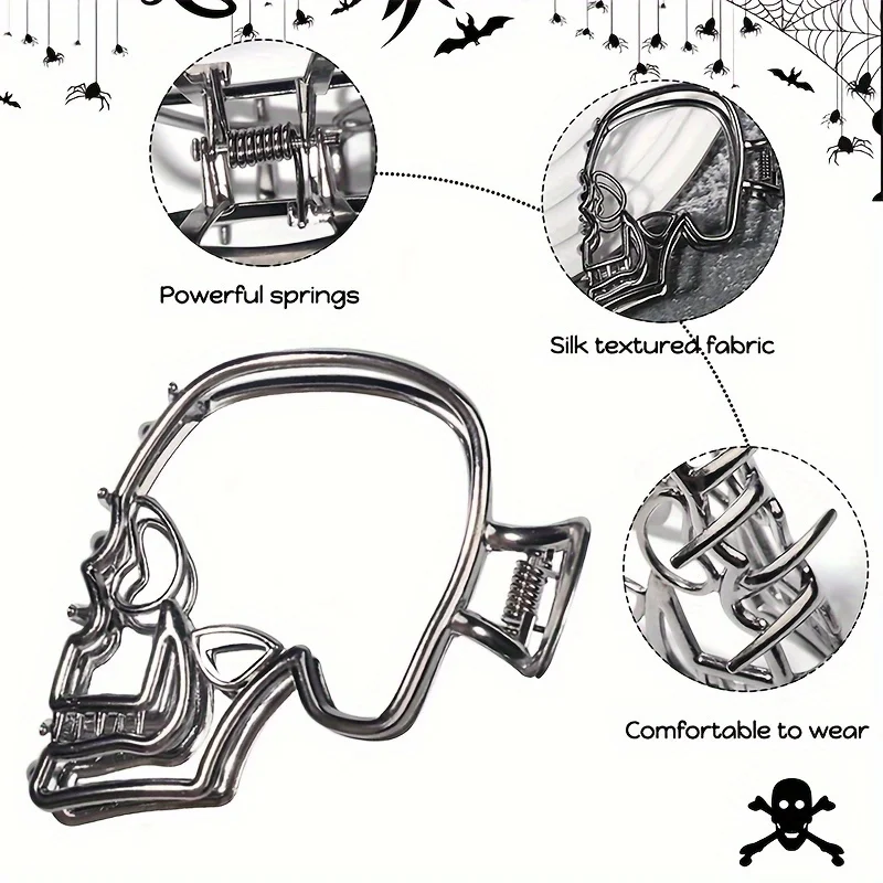 مشبك شعر جمجمة إبداعي فريد من نوعه، دبوس شعر عالي الجودة متعدد الاستخدامات، مشبك سمك القرش القذالي على طراز الشارع الشرير
