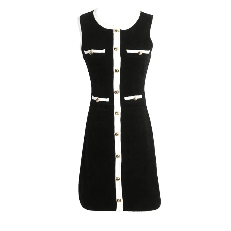 

Women Knitted Cotton Sleeveless Dress A-Line Mini O-Neck Dress