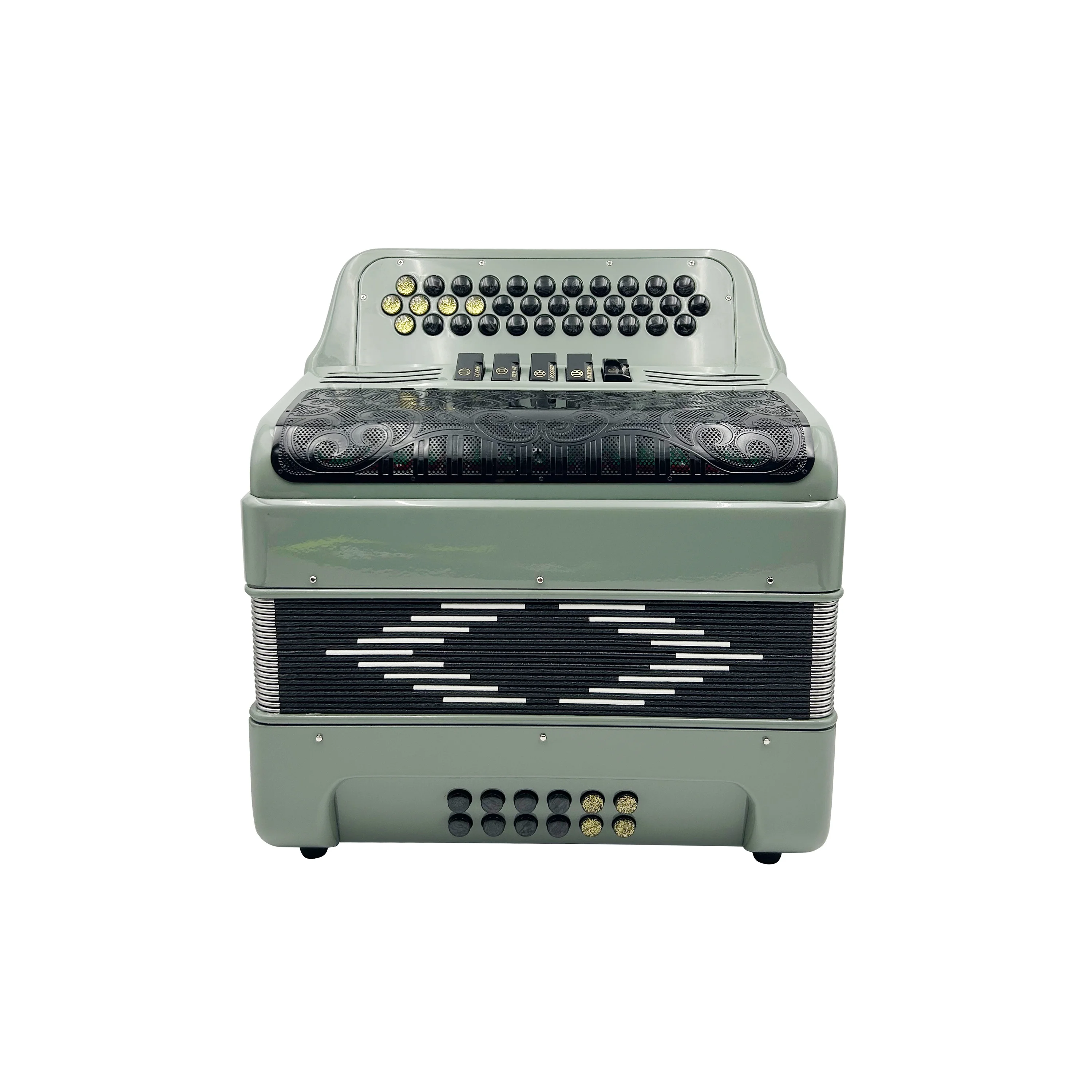 Professional 34‑Button 12‑Bass 5‑Register Sky Grey Button Accordion With Black Grill Musical Performance Instrument