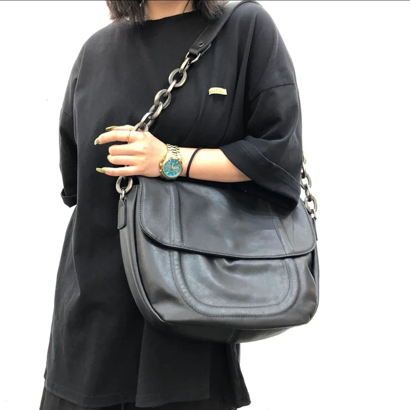 Vintage Natural Leather Shoulder Bag Women Crossbody Bags Fashion Genuine Leather Handbag Big Capacity Trendy Lady Underarm bags