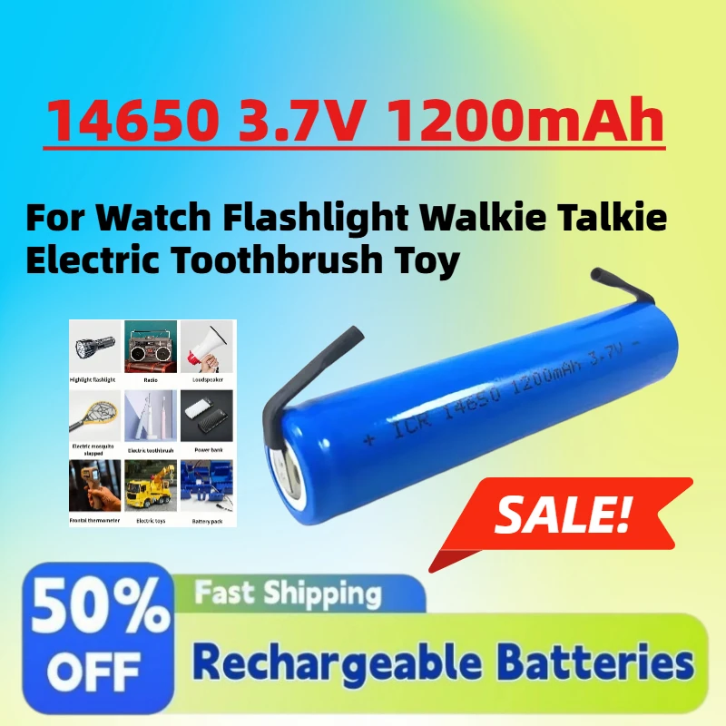 

2PCS 14650 3.7V 1200mAh Li-ion Rechargeable Battery with Solder Tabs For Watch Flashlight Walkie Talkie Electric Toothbrush Toy