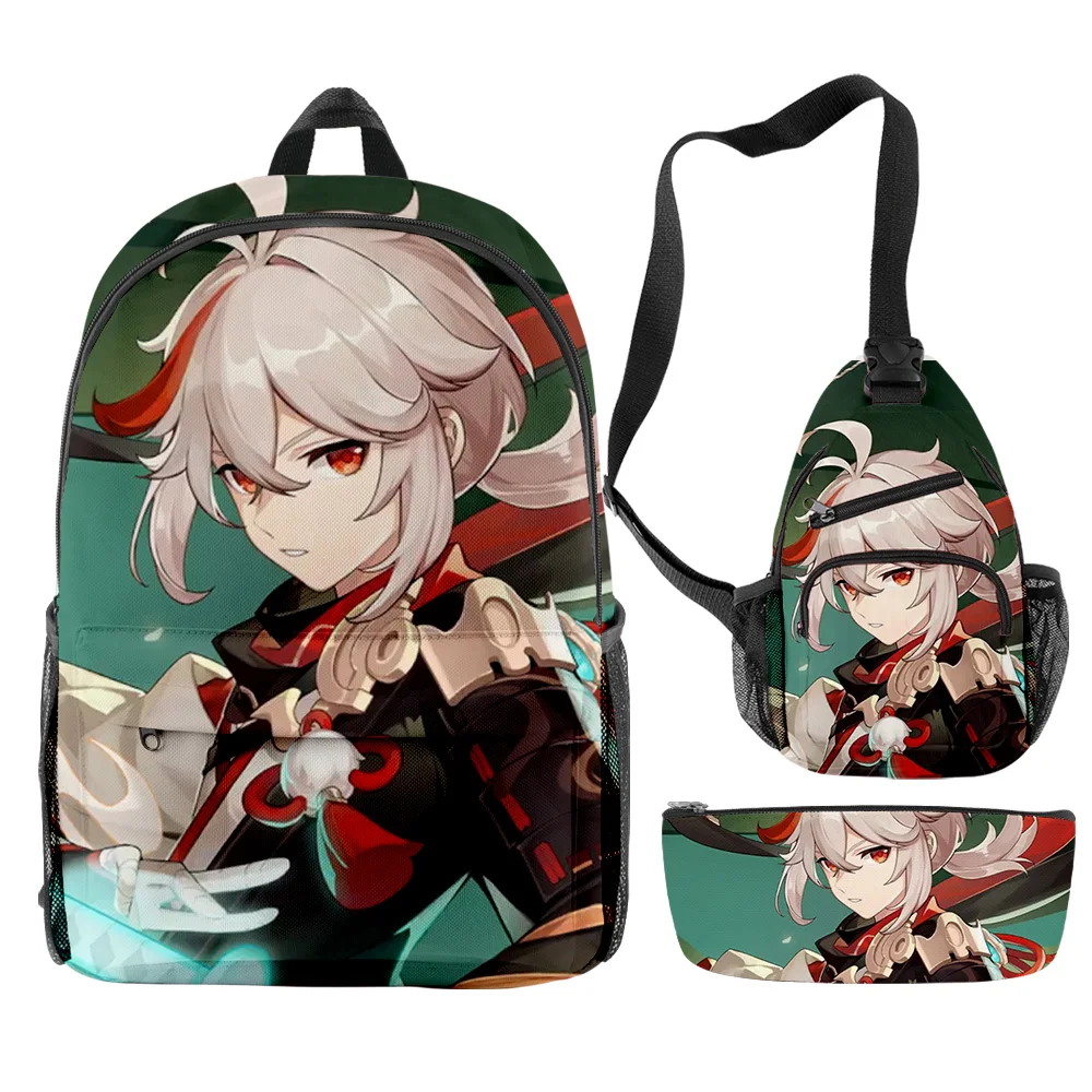 Genshin impacto kaedehara kazuha 3 pçs/set meninos meninas mochila crossbody saco de lápis caso escola primária estudantes do