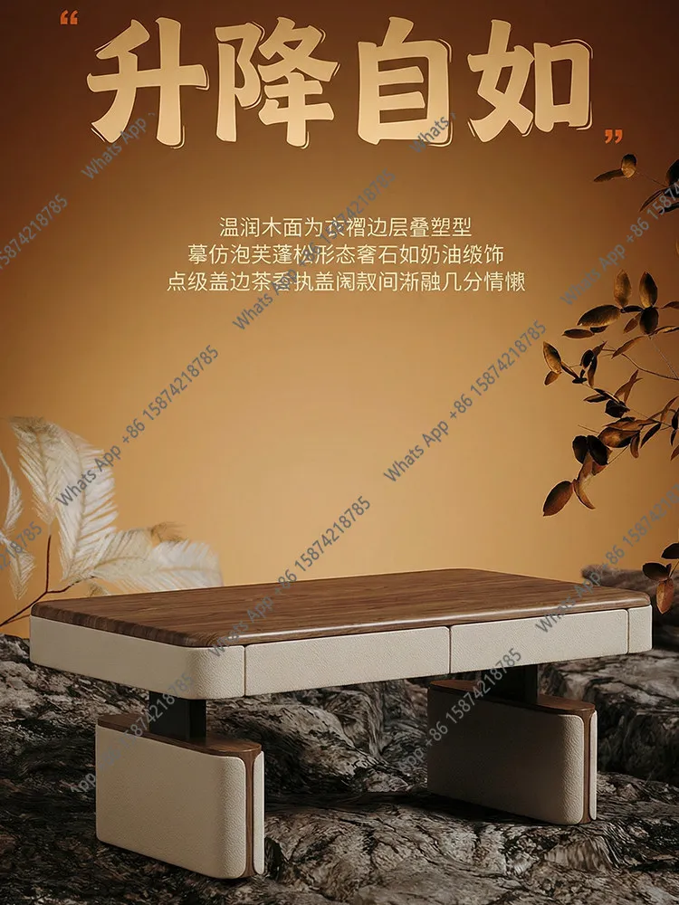 Lifting coffee table dining table dual-purpose two-in-one  household multi-functional balcony solid wood tea table rectangular