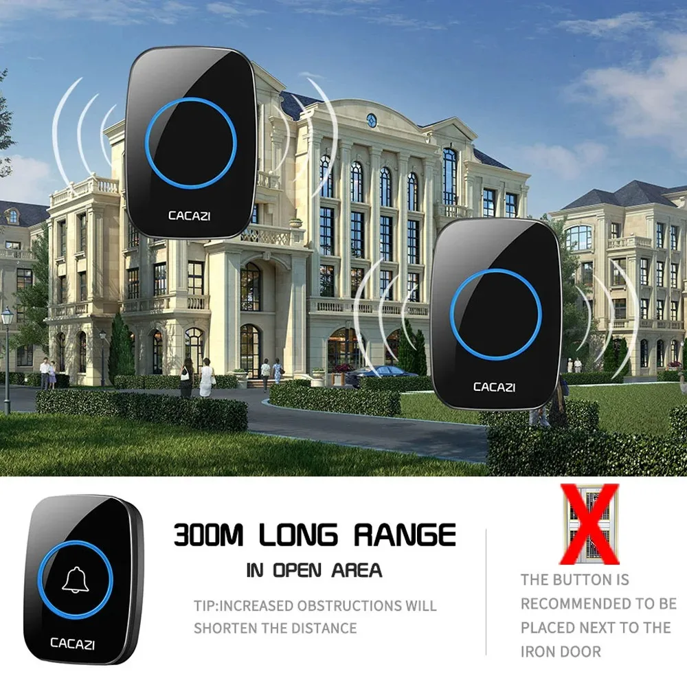 350M Wireless Doorbell EU US Plug Remote Control Waterproof 433 Frequency Through The Wall Signal Alarm Ambulance Smart Doorbell