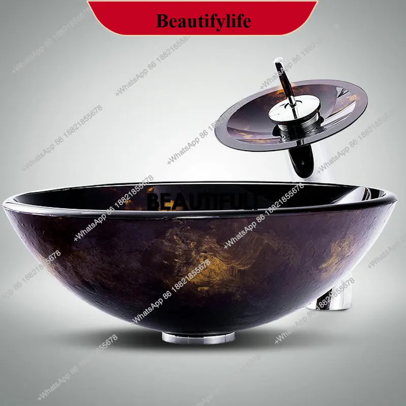 

F185 Nebula round tempered glass countertop basin, creative hand-painted craft washbasin, modern simple rectangle washbasin