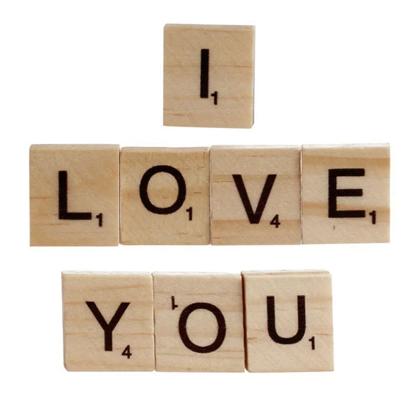 100pcs english letter Wood Tiles self adjustable sticker Natural Woodle Alphabet number Block Educational gift view 5