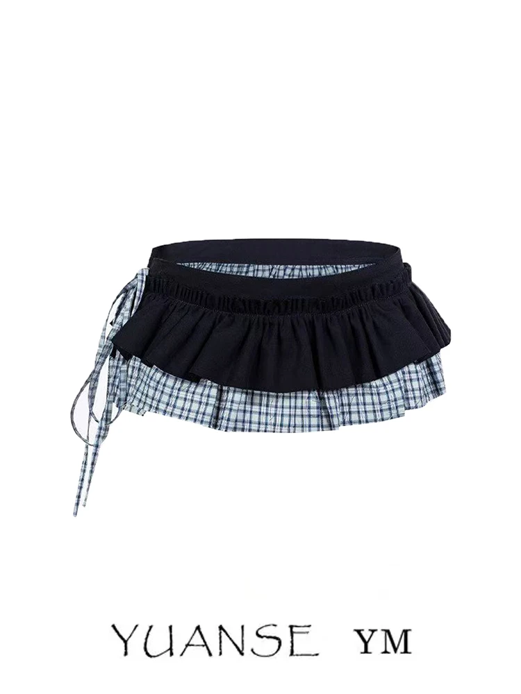 Yuanse Fashion Casual Plaid One-Piece Frayed  Skirt Women's Four-Season Atmosphere Layering Baking Cake Skirt