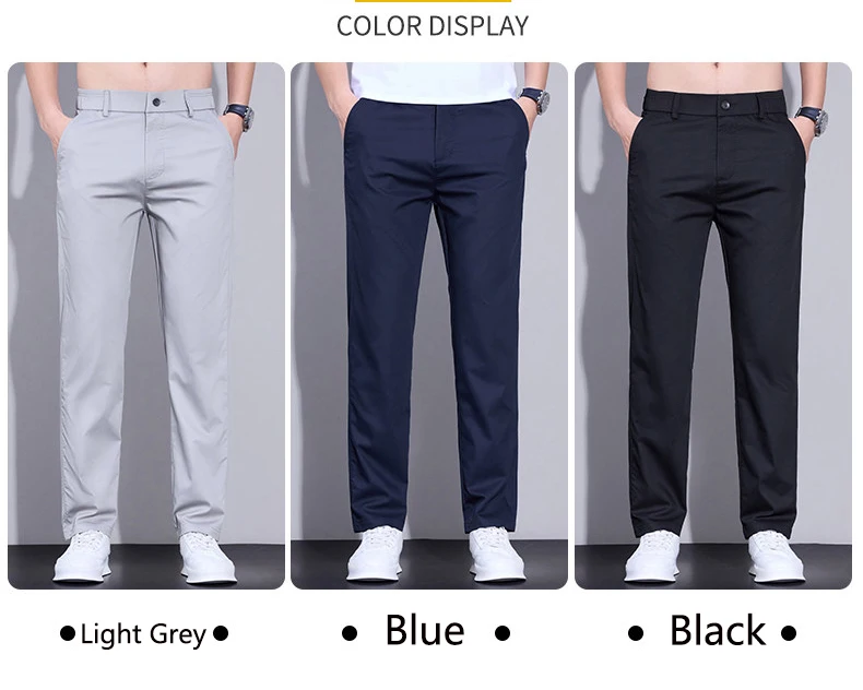 Herren Sommer Eisseide Freizeithose Ultra-Dünn Schnelltrocknend Elastisch Schmal Geschnitten Einfarbig Business Markenkleidung Hose – Detail 2