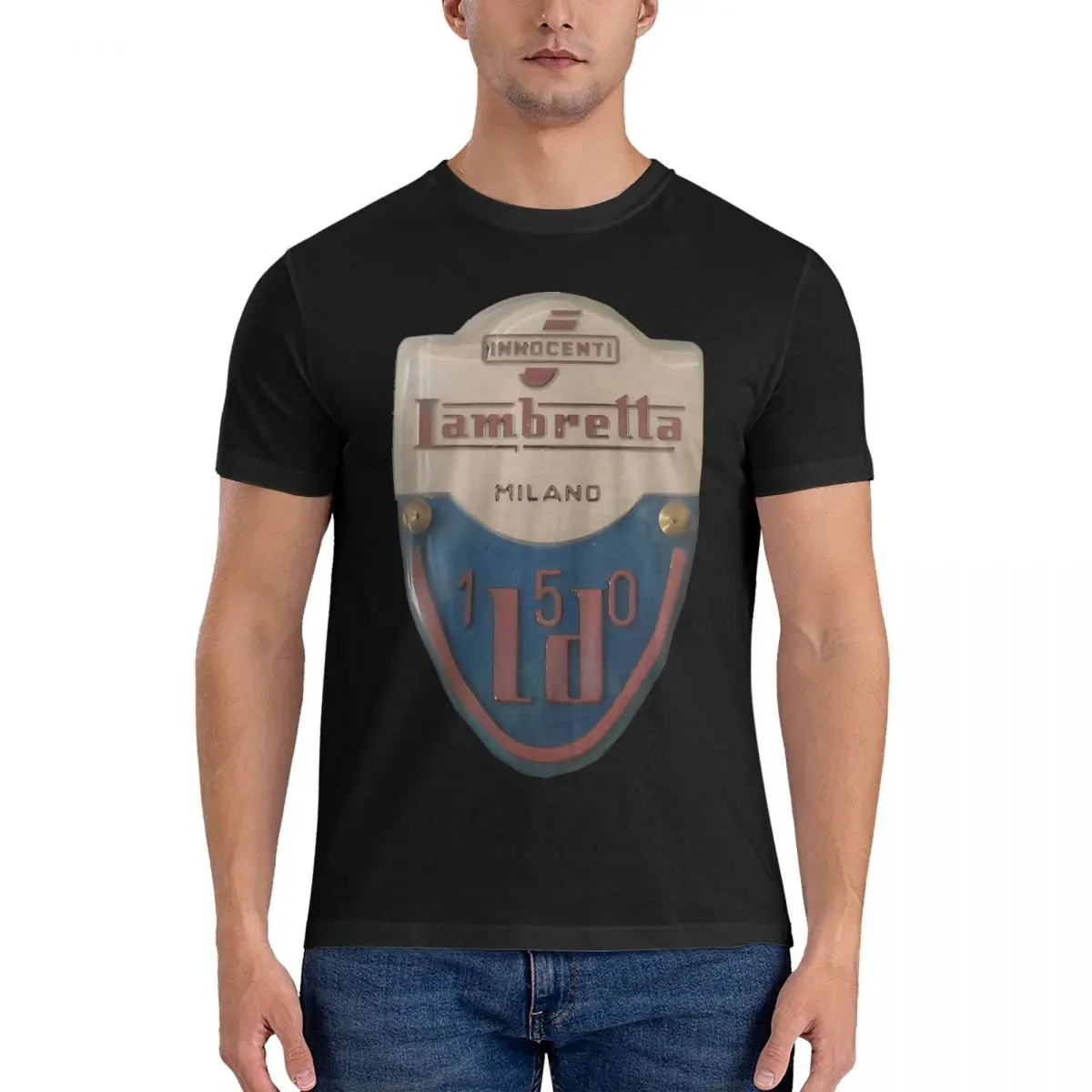 Badge T-Shirt for Men Lambretta Vintage 100% Cotton Tee Shirt Round Collar Short Sleeve T Shirts 6XL Clothes