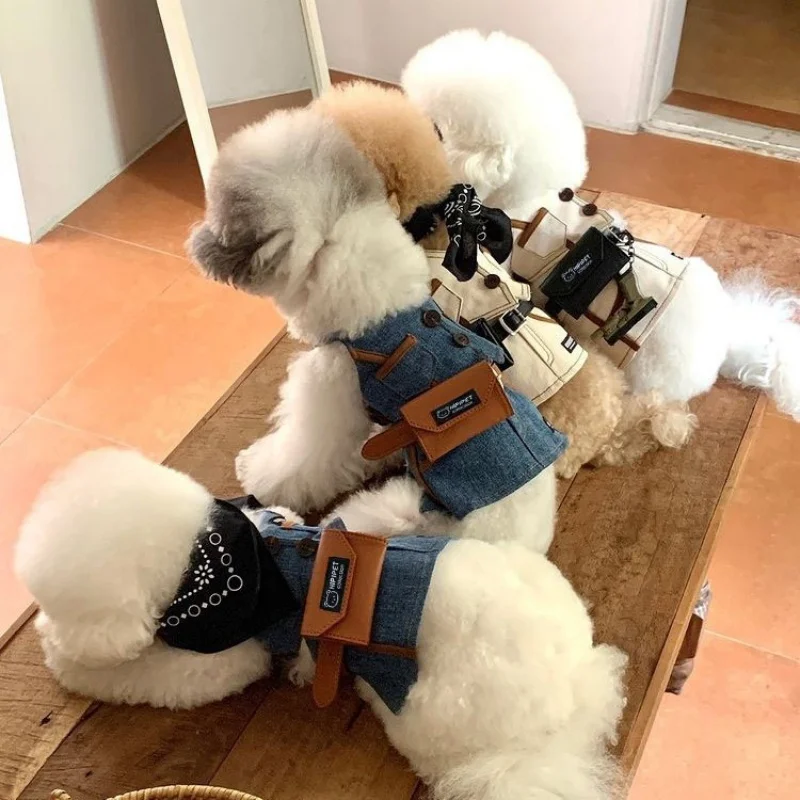 

Korean Style Dog Clothes Spring Summer Ins Vest Set for Small Medium Dogs Teddy Panda Pet Outfit