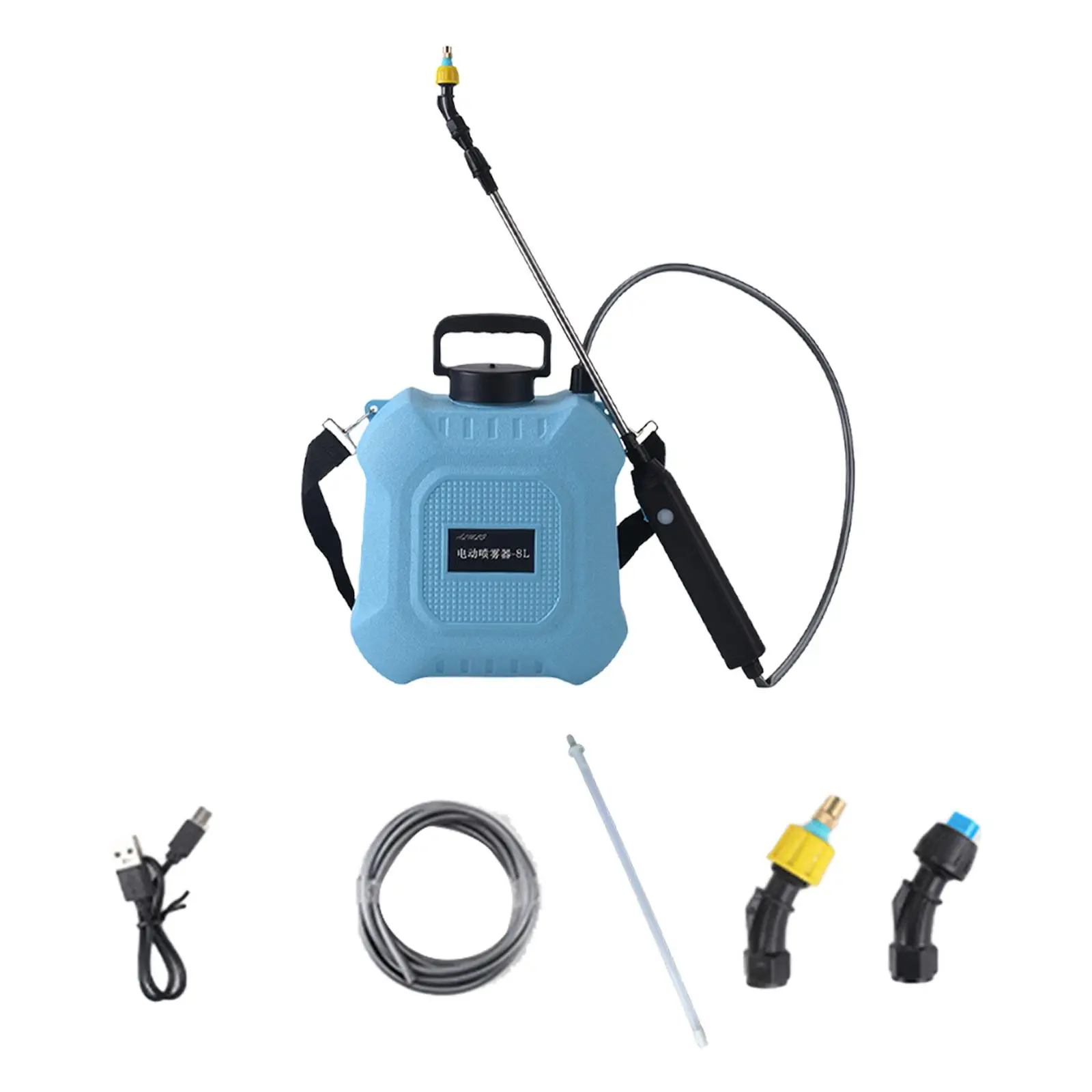 Sprayer for electric gardens with multipurpose fog noges adjustable with